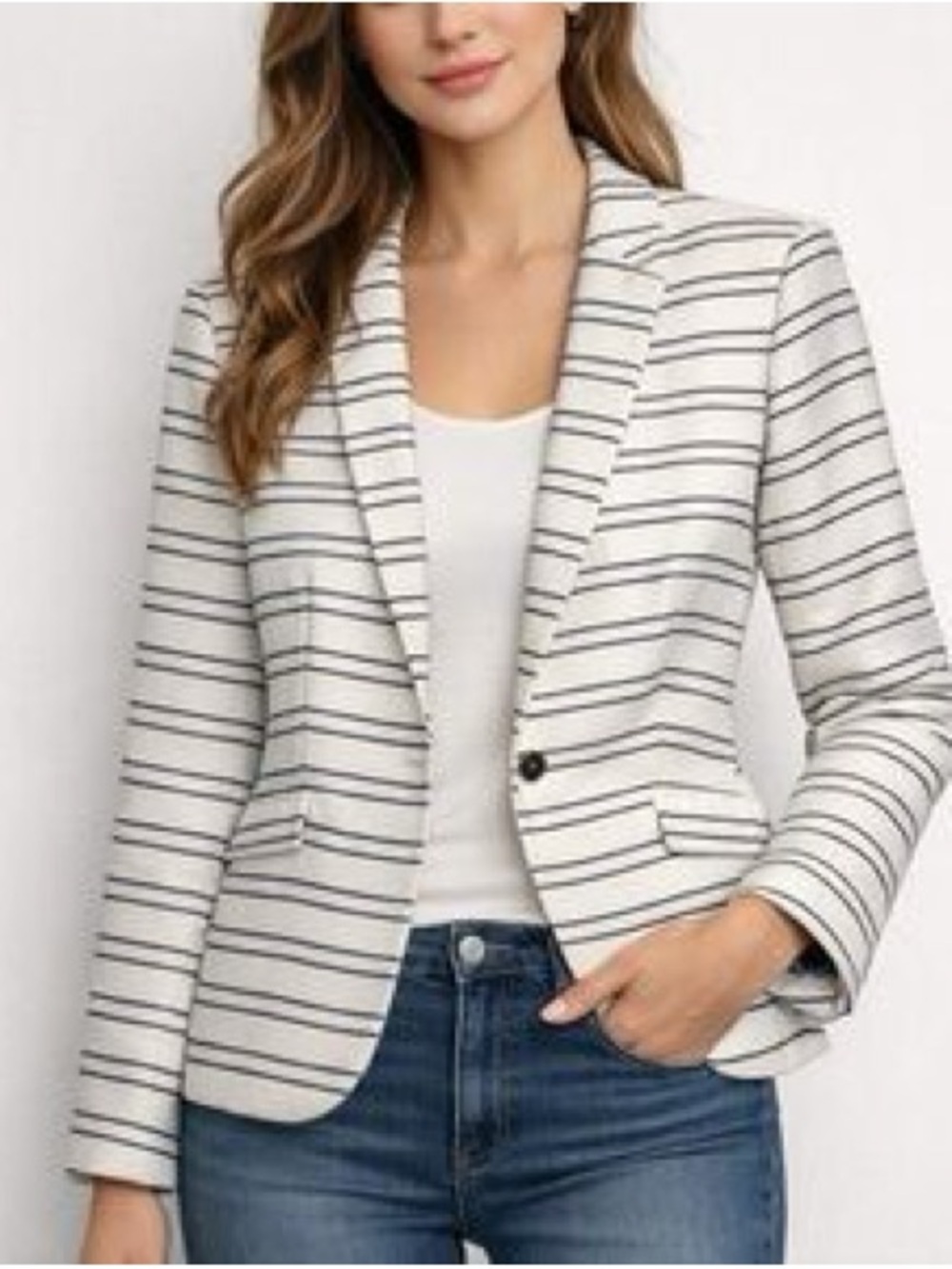 Kenar White Blazer with Navy Stripes